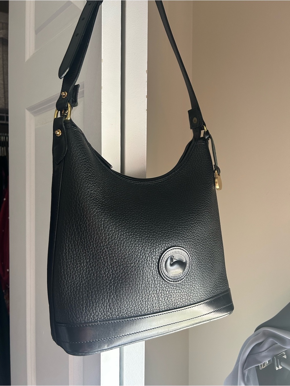 Dooney & Bourke Black Pebble Leather Shoulder Bag with Gold Hardware